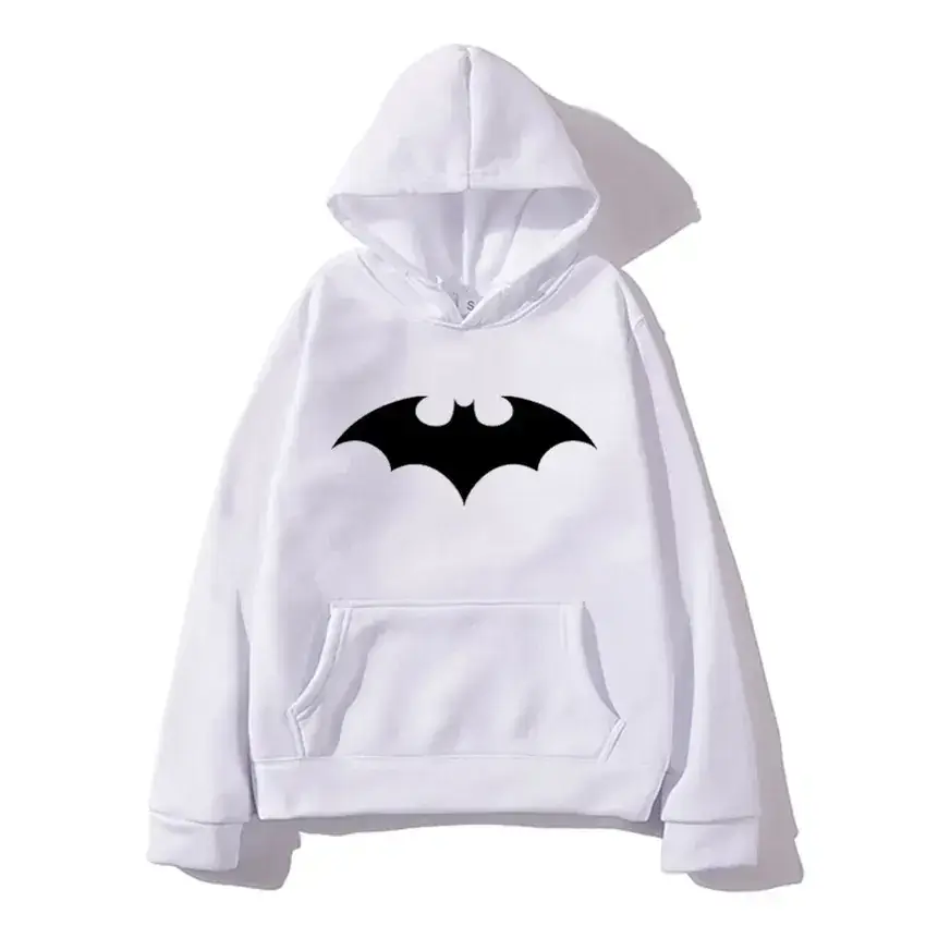 White Batman Printed Hooded Sweatshirt for Men Women - Image 19