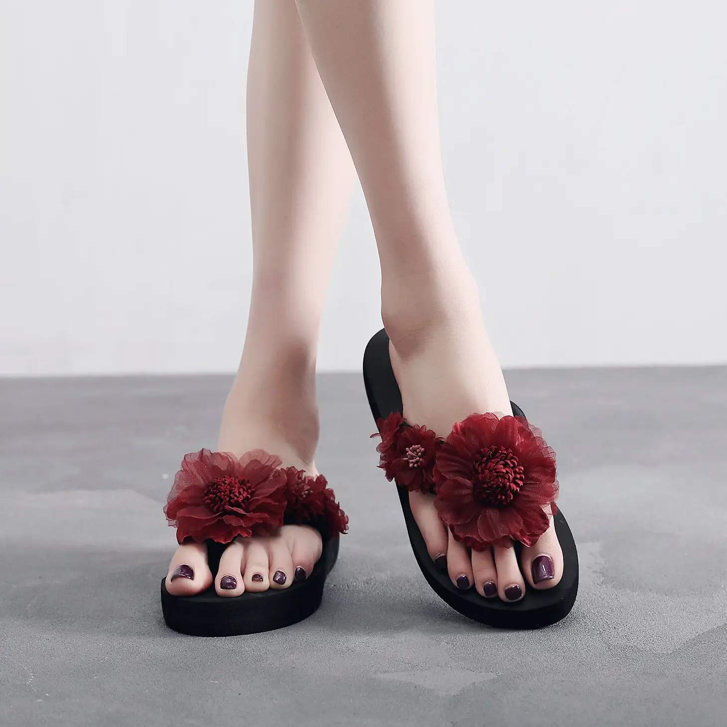 Purple Floral Thick Sandals for Women