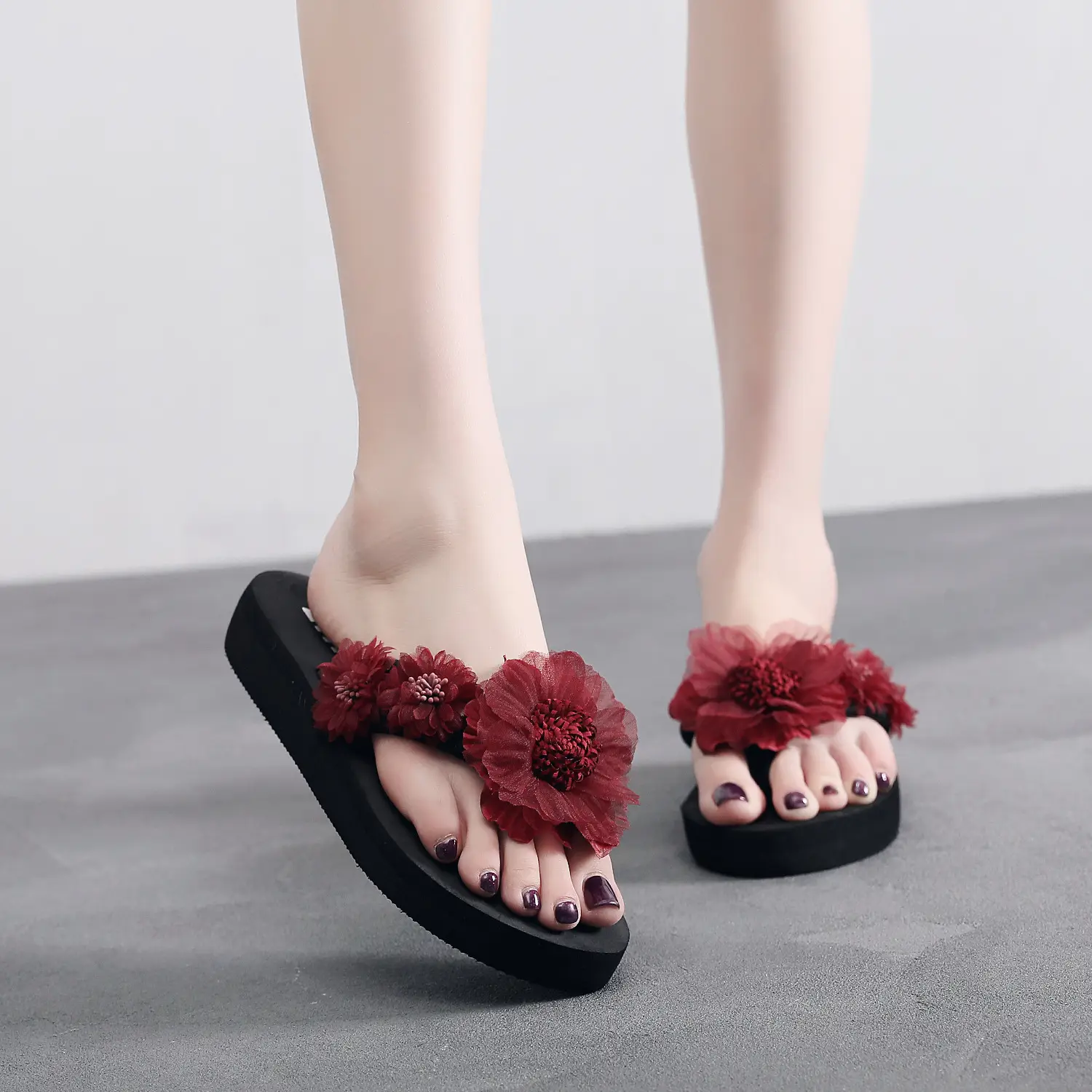 Purple Floral Thick Sandals for Women