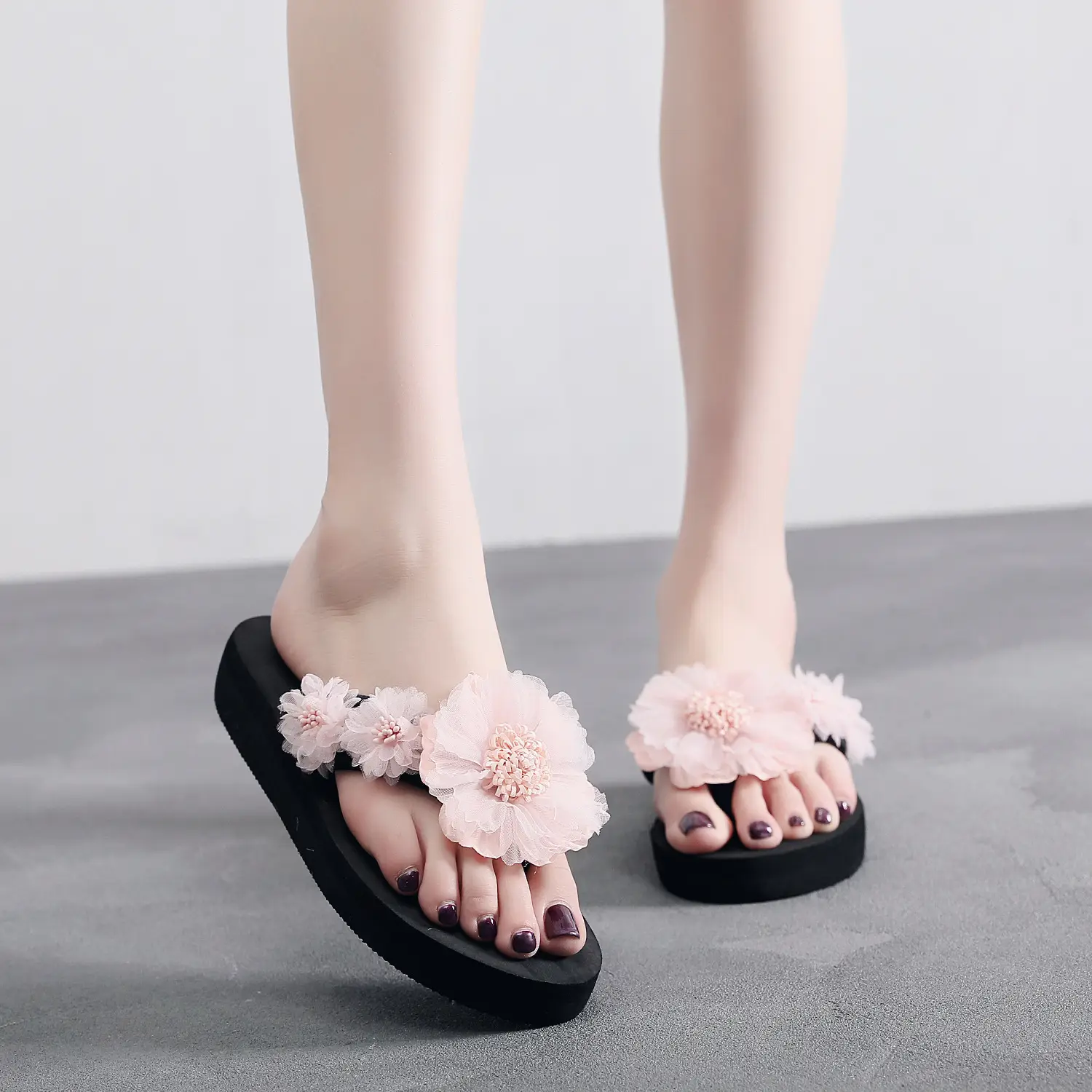 Purple Floral Thick Sandals for Women