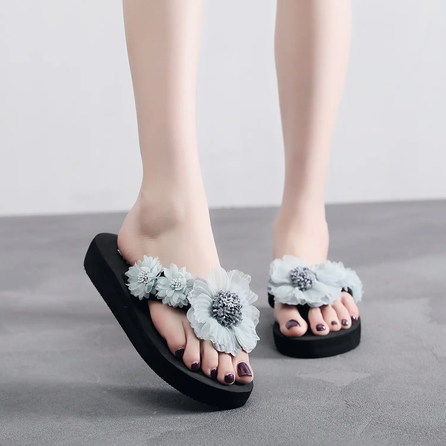 Purple Floral Thick Sandals for Women