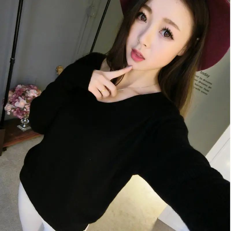 Women's Black Knitted Big V Neck Pullover Sweater - Image 6