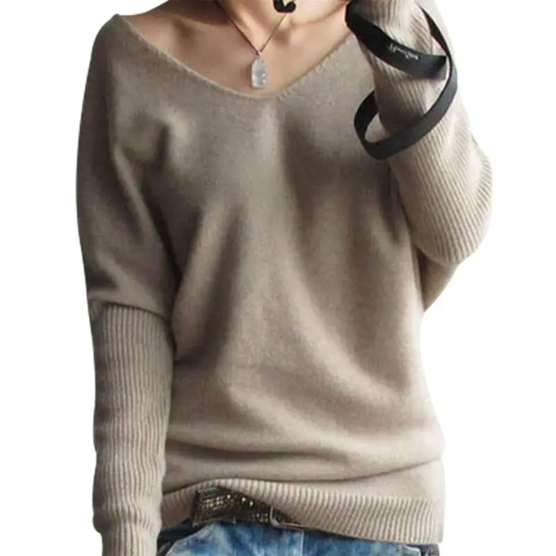 Women's Black Knitted Big V Neck Pullover Sweater - Image 9