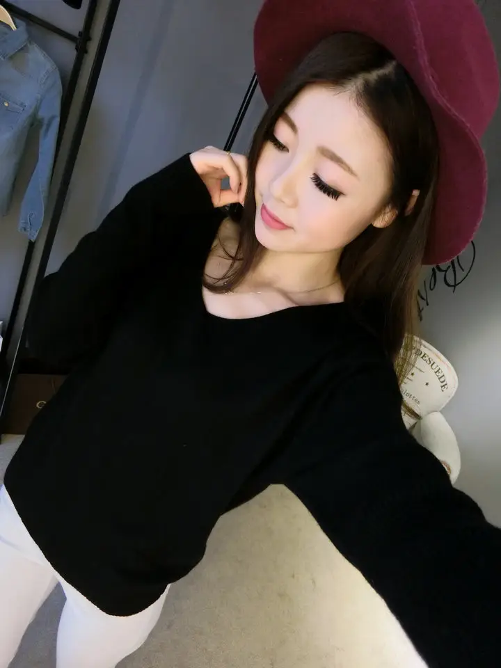 Women's Black Knitted Big V Neck Pullover Sweater — feature 11