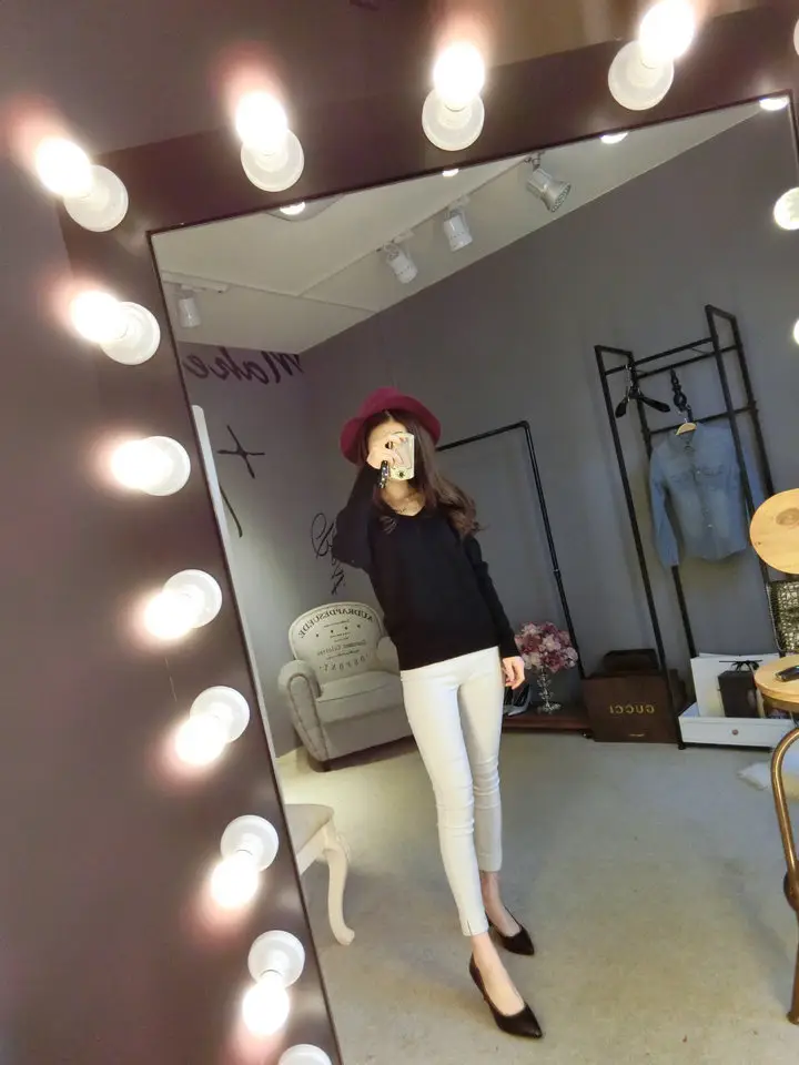 Women's Black Knitted Big V Neck Pullover Sweater — feature 14