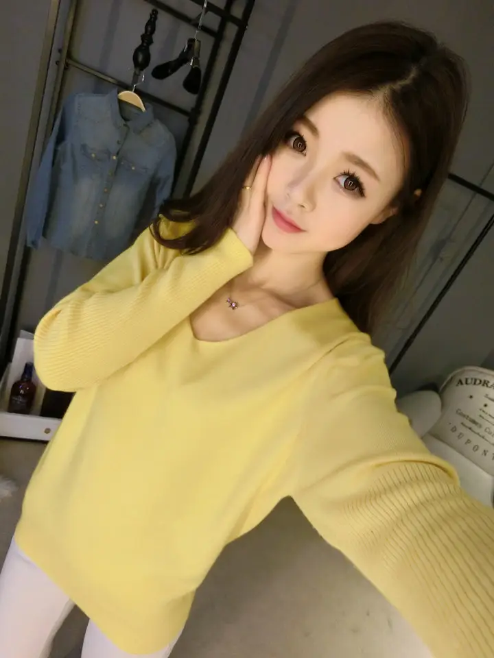 Women's Black Knitted Big V Neck Pullover Sweater — feature 15