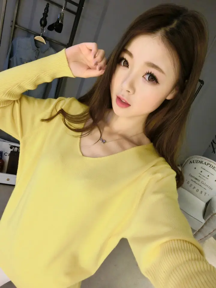 Women's Black Knitted Big V Neck Pullover Sweater — feature 16