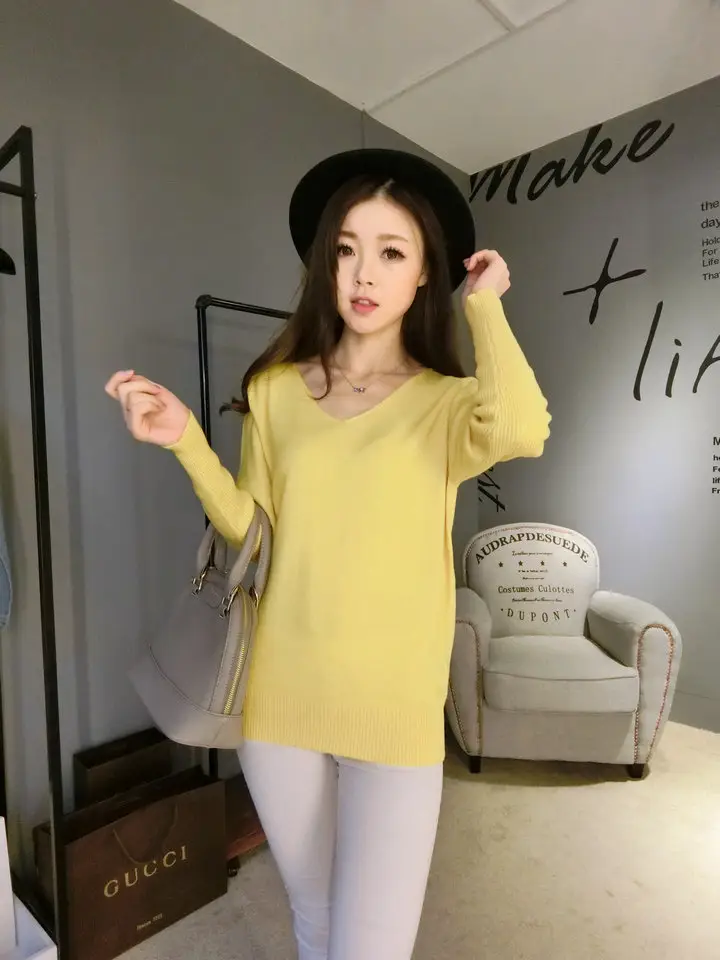 Women's Black Knitted Big V Neck Pullover Sweater — feature 19
