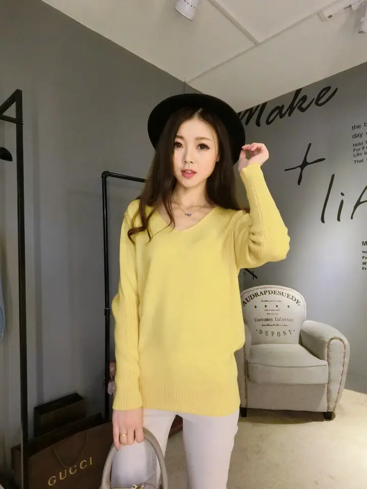 Women's Black Knitted Big V Neck Pullover Sweater — feature 21