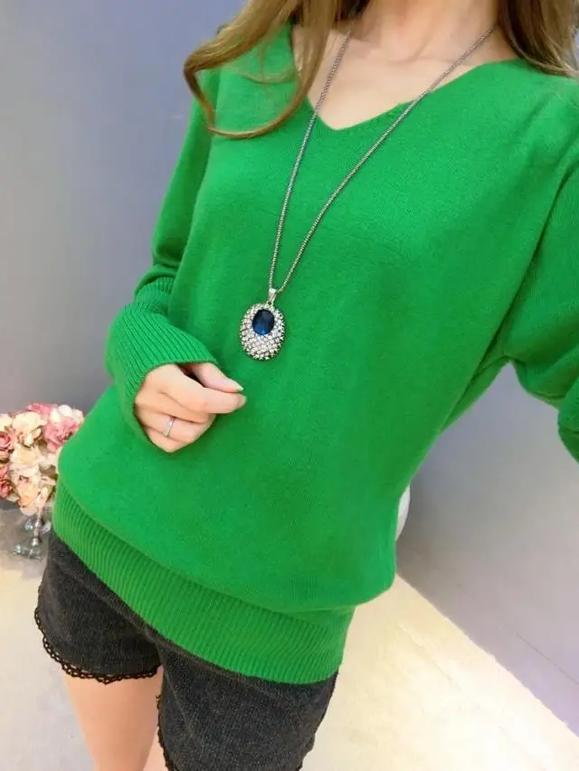 Women's Black Knitted Big V Neck Pullover Sweater — feature 23