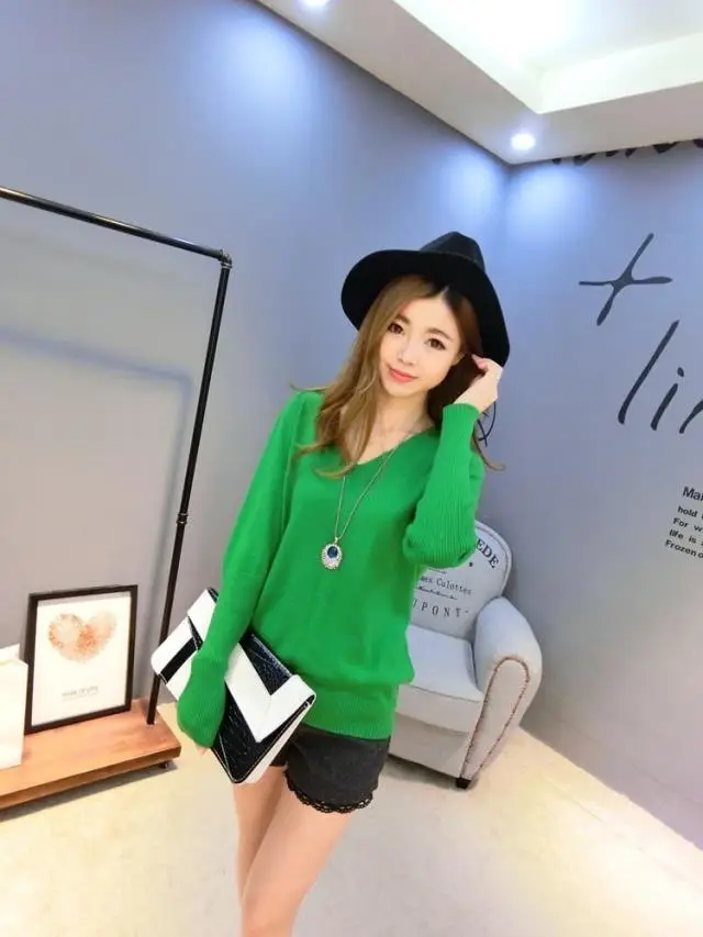 Women's Black Knitted Big V Neck Pullover Sweater — feature 24