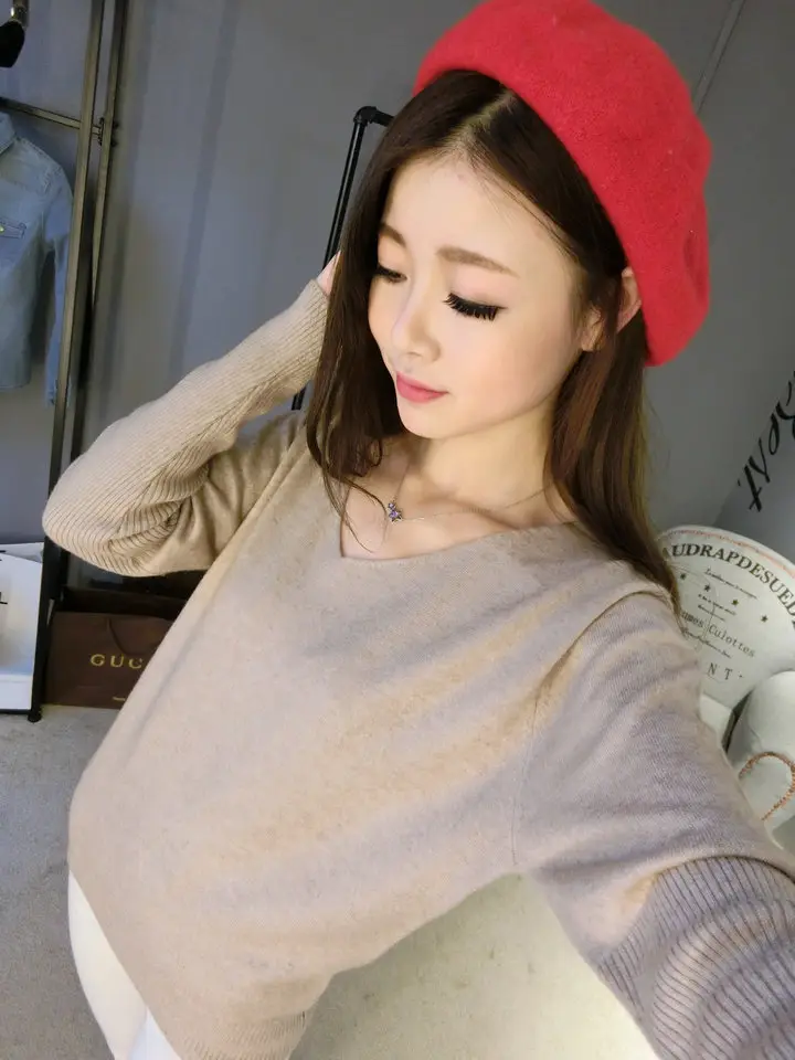 Women's Black Knitted Big V Neck Pullover Sweater — feature 26