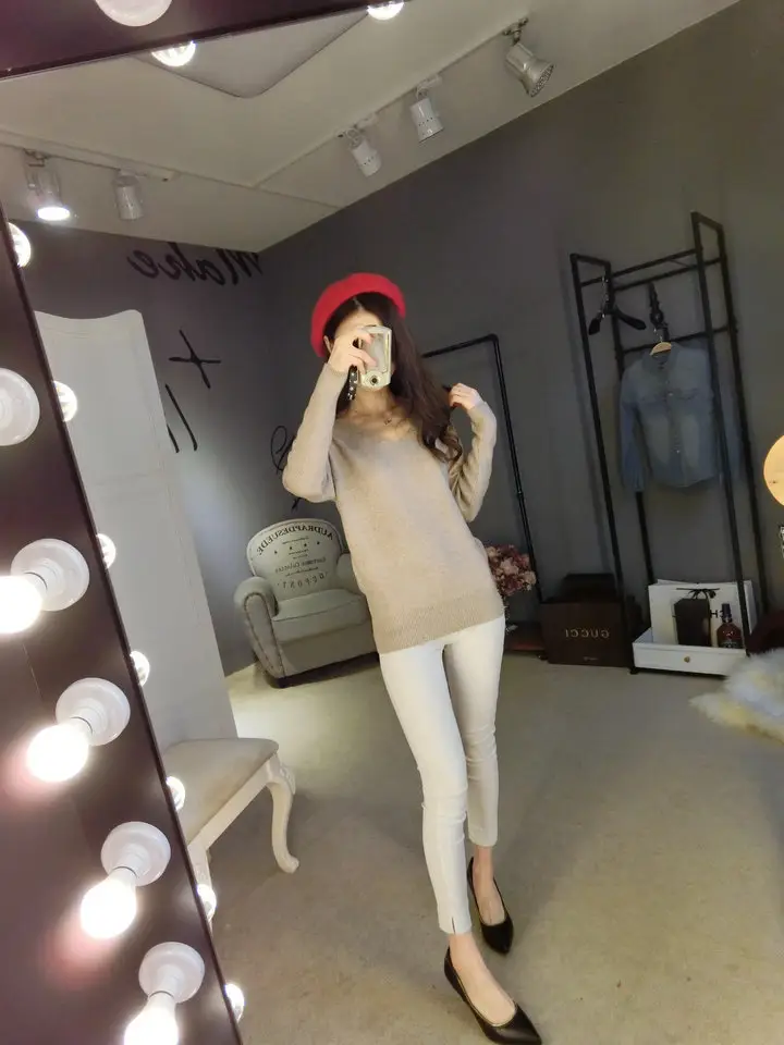 Women's Black Knitted Big V Neck Pullover Sweater — feature 30