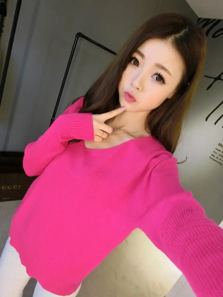 Women's Black Knitted Big V Neck Pullover Sweater — feature 31