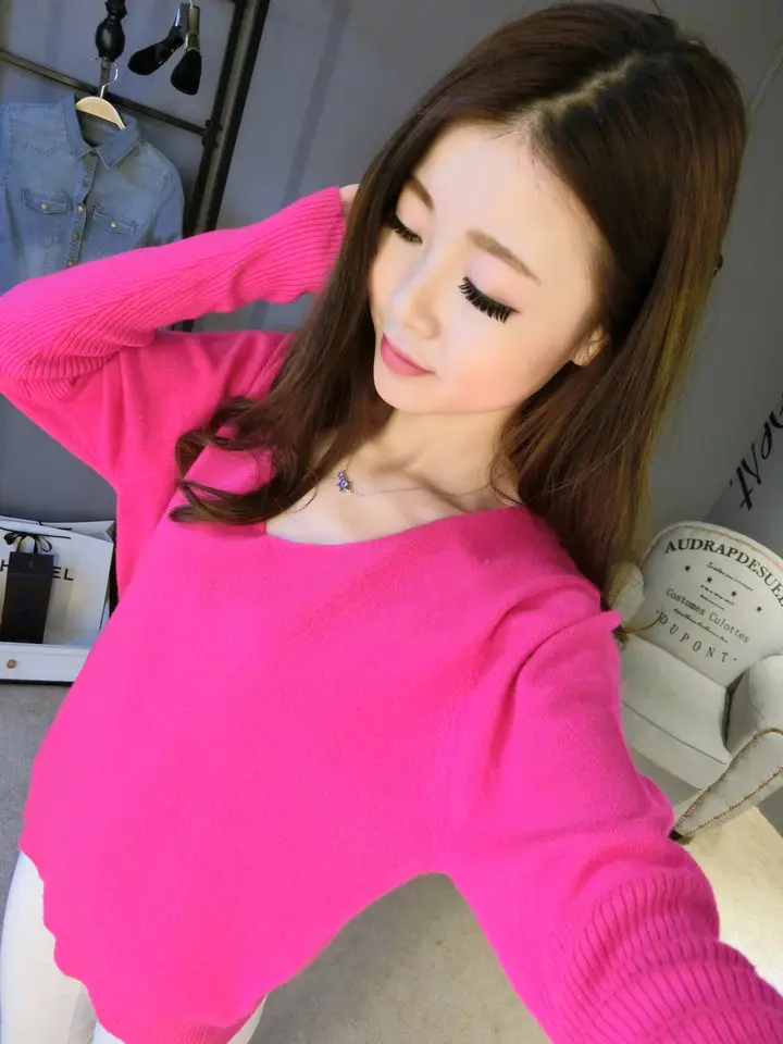 Women's Black Knitted Big V Neck Pullover Sweater — feature 32