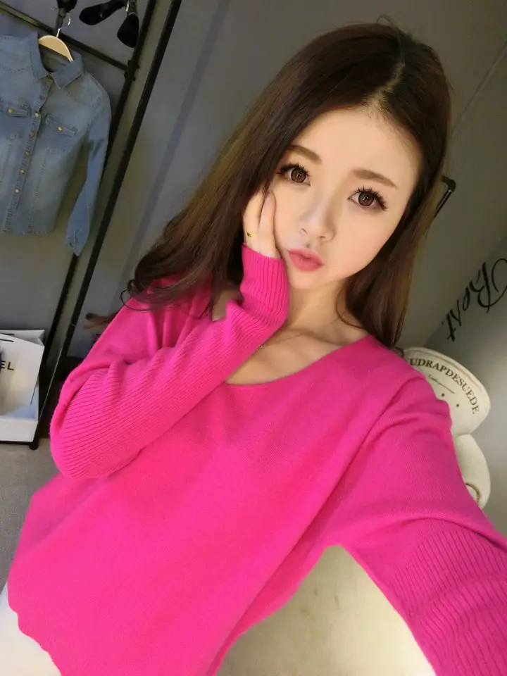 Women's Black Knitted Big V Neck Pullover Sweater — feature 33