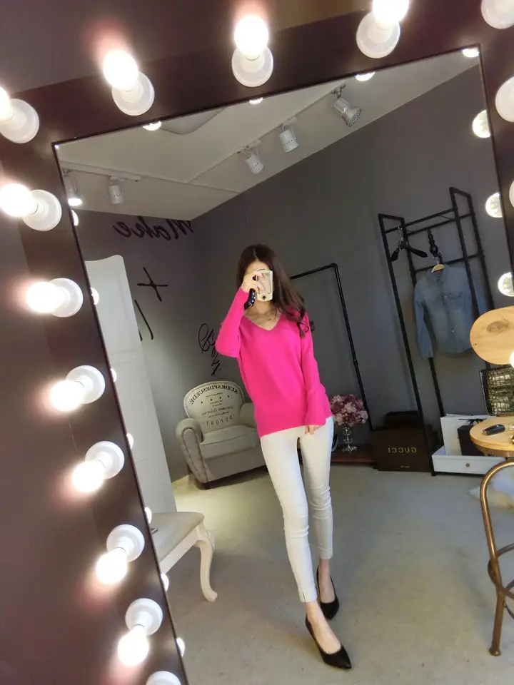 Women's Black Knitted Big V Neck Pullover Sweater — feature 36