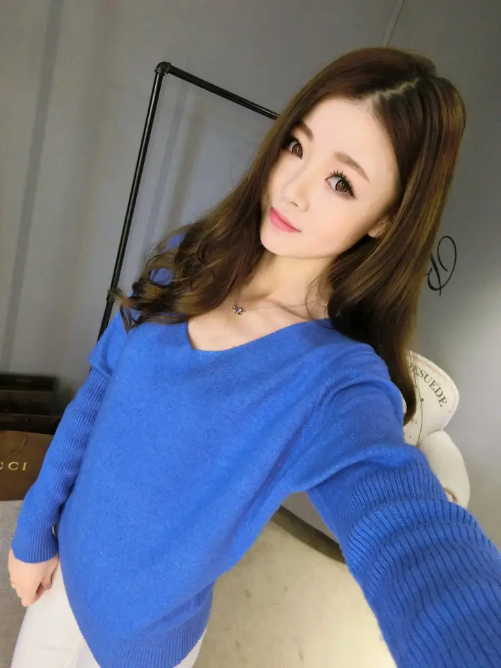 Women's Black Knitted Big V Neck Pullover Sweater — feature 43