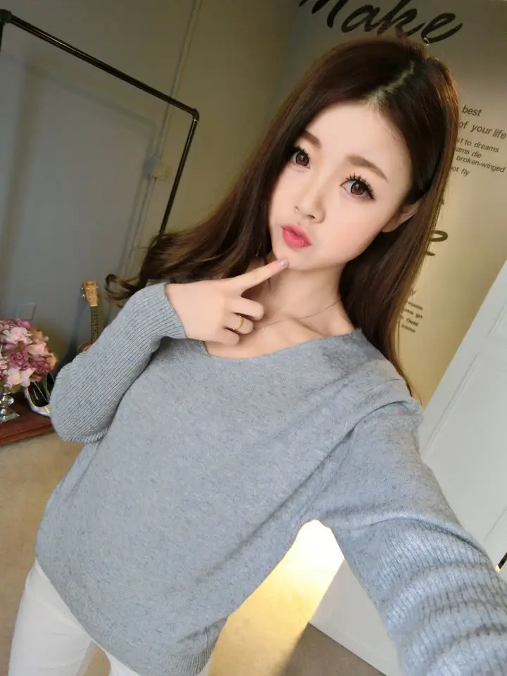 Women's Black Knitted Big V Neck Pullover Sweater — feature 48