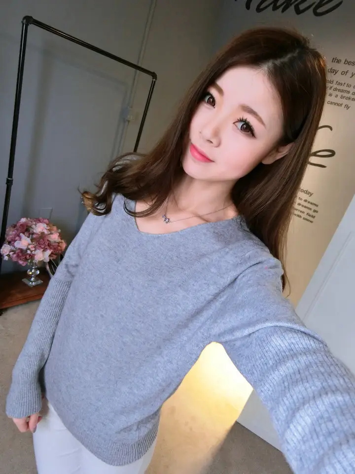 Women's Black Knitted Big V Neck Pullover Sweater — feature 49