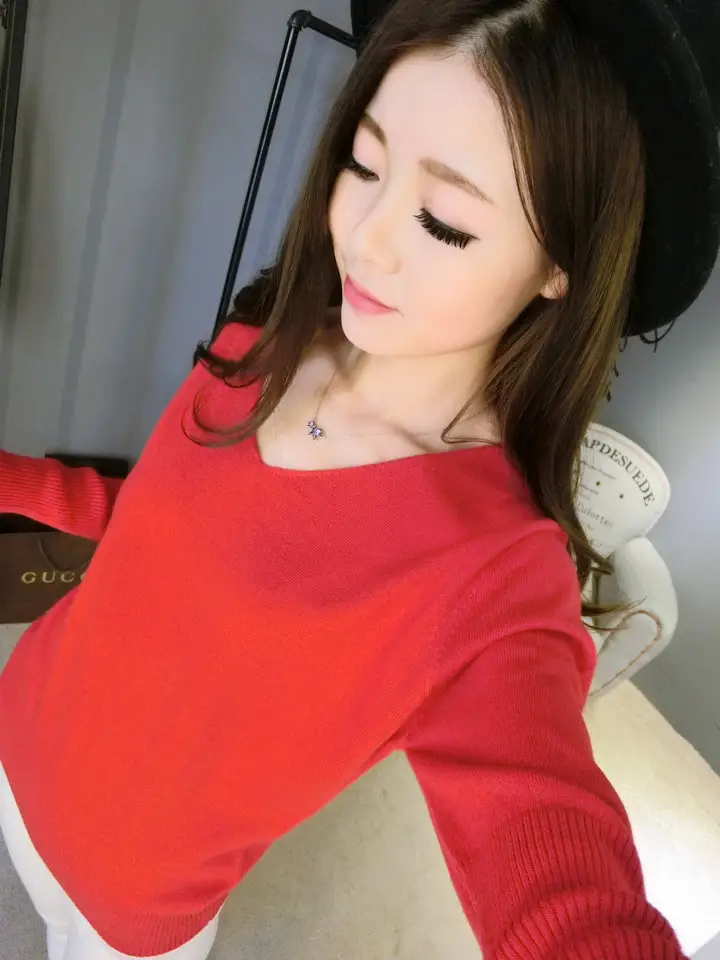 Women's Black Knitted Big V Neck Pullover Sweater — feature 5