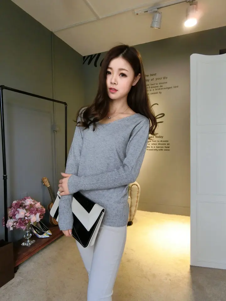 Women's Black Knitted Big V Neck Pullover Sweater — feature 51