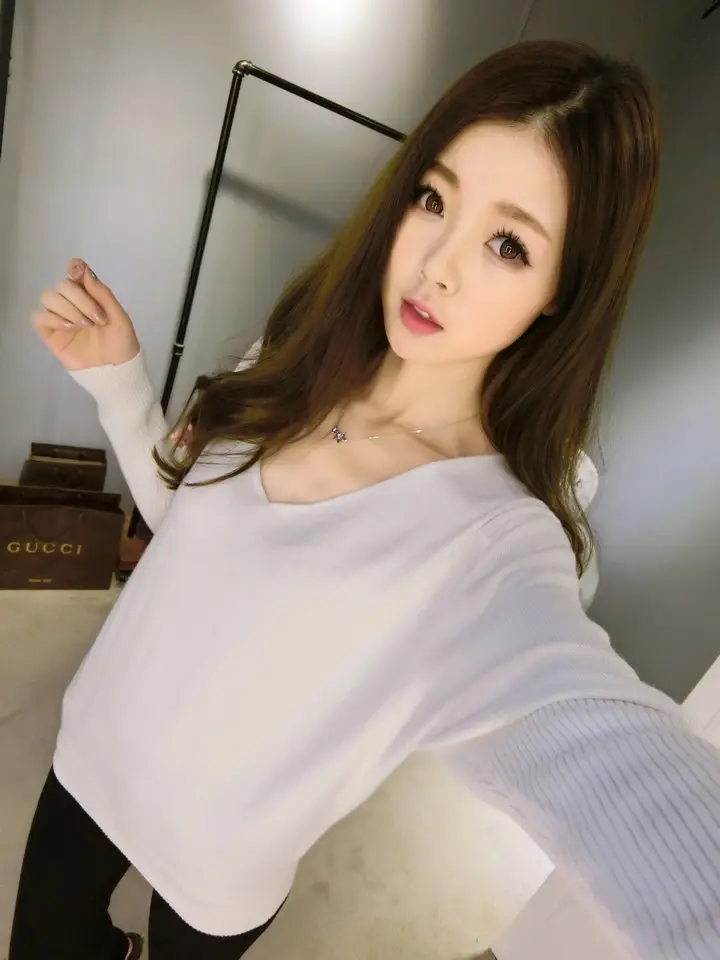 Women's Black Knitted Big V Neck Pullover Sweater — feature 54