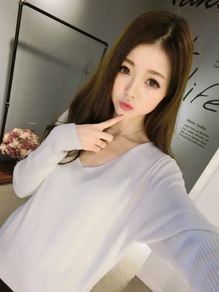 Women's Black Knitted Big V Neck Pullover Sweater — feature 56