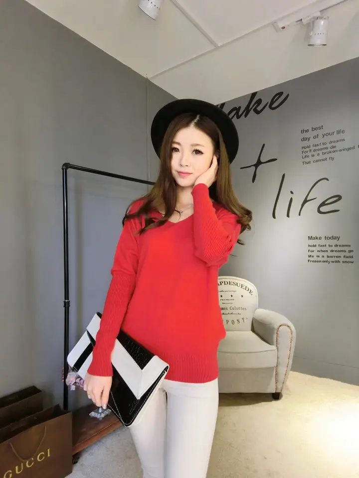 Women's Black Knitted Big V Neck Pullover Sweater — feature 7