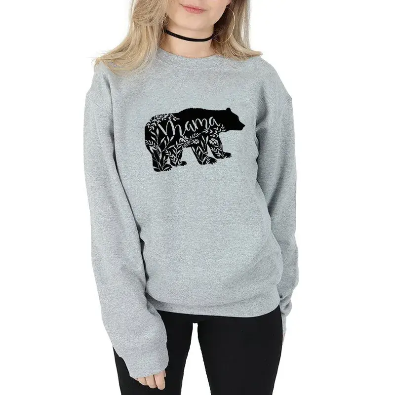 Mama Bear Print Crewneck Sweatshirt White
