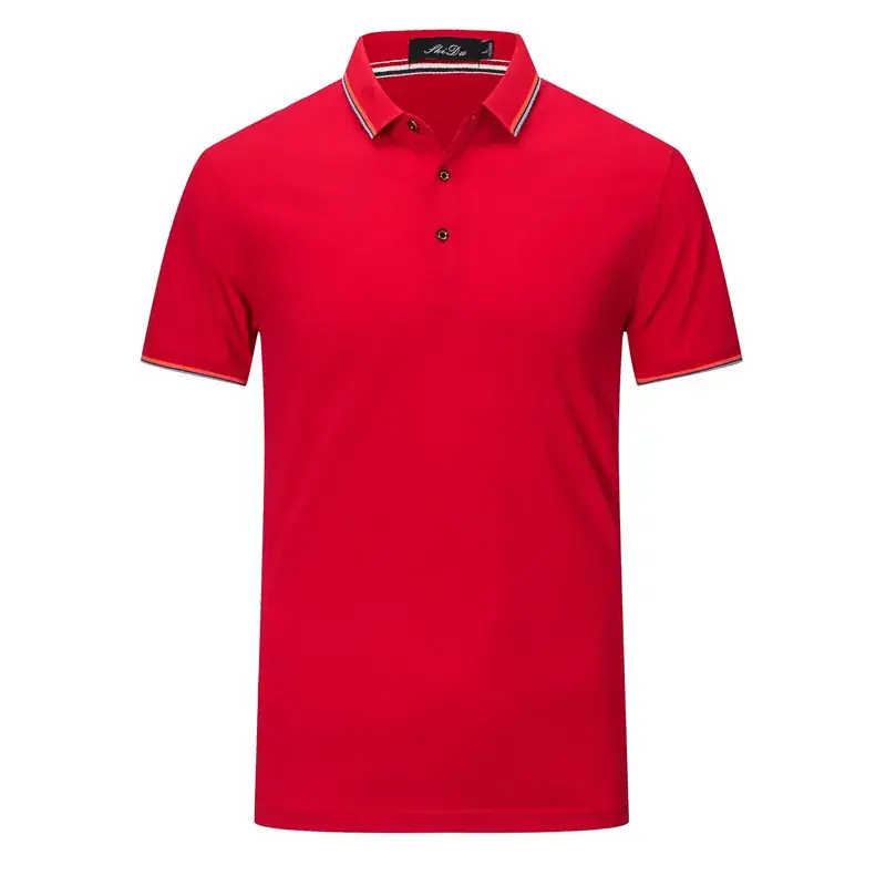 Men Red Polo T-Shirt with Red Trim - Image 2