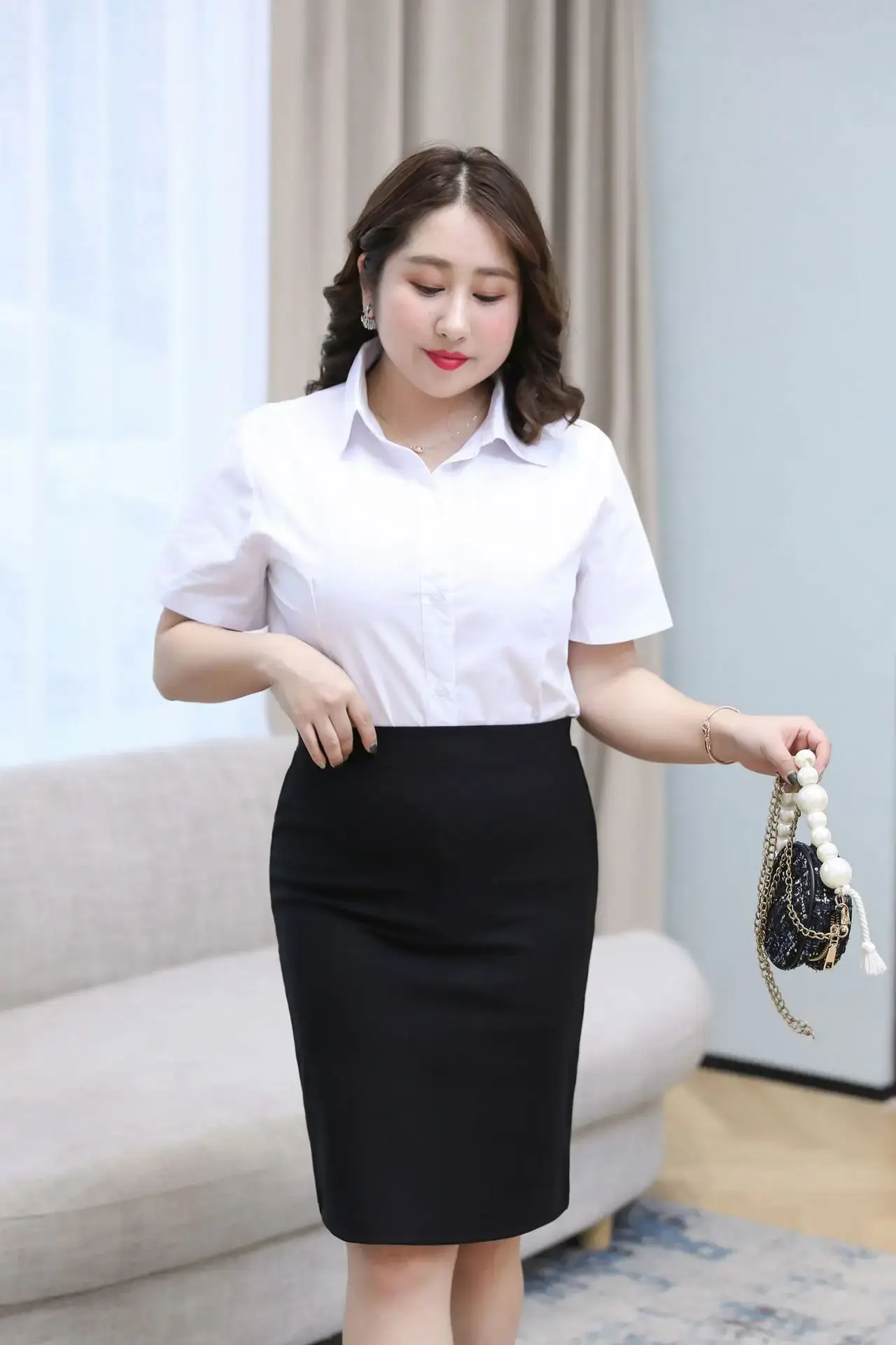 Black High Waist Stretch Skirt Plus Size Fat MM200 - Image 2