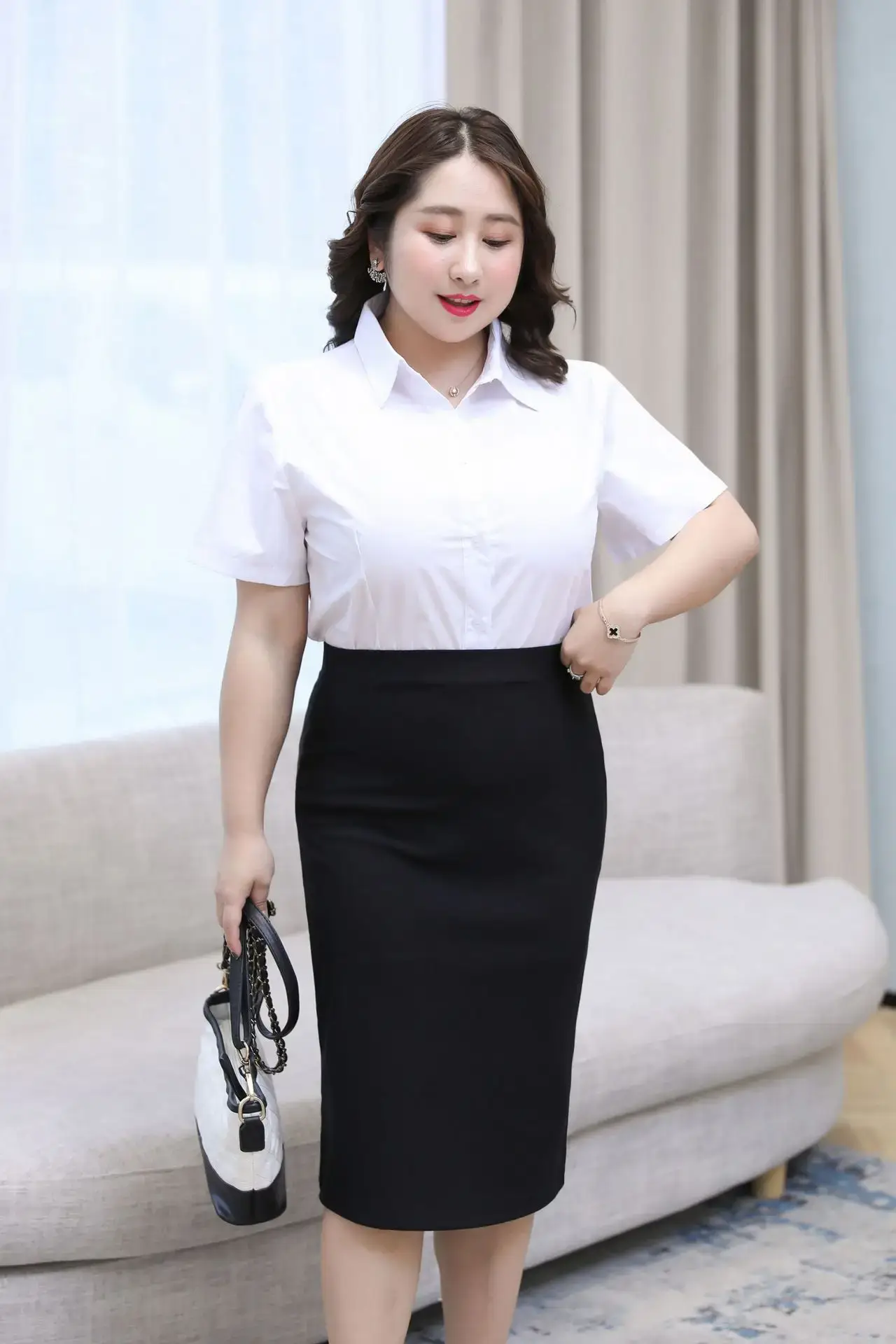 Black High Waist Stretch Skirt Plus Size Fat MM200 - Image 3