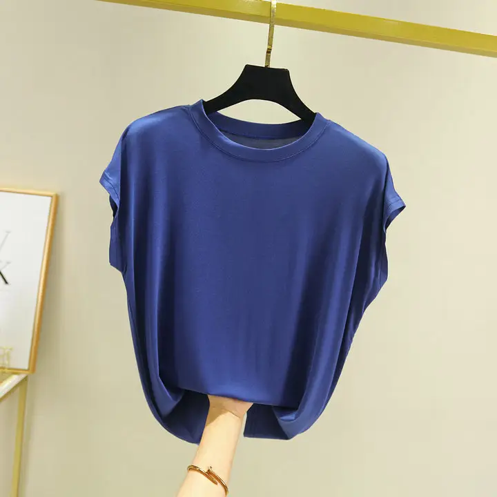 Women's Red Round Neck Vest Sleeveless T-Shirt Large