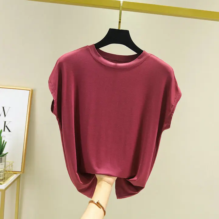 Women's Red Round Neck Vest Sleeveless T-Shirt Large