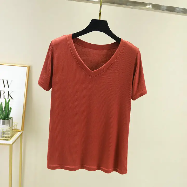 Women V-Neck T-Shirt Yellow 2025
