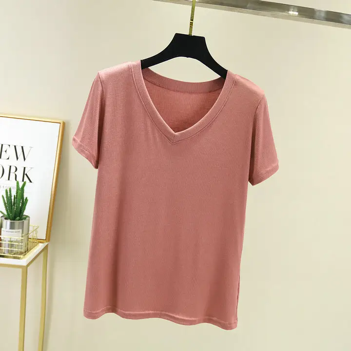 Women V-Neck T-Shirt Yellow 2025