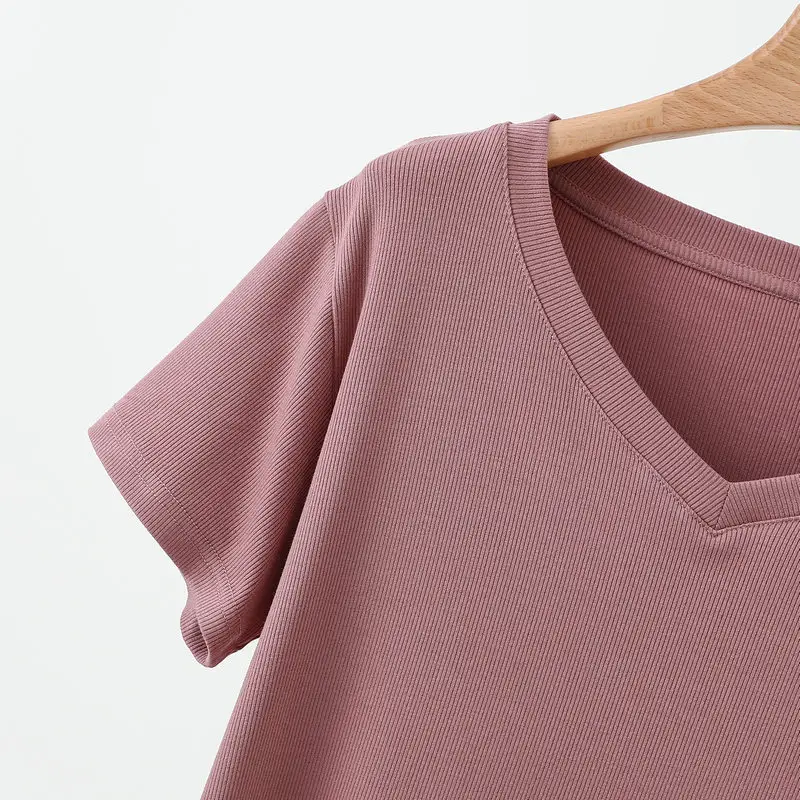Women V-Neck T-Shirt Yellow 2025 — feature 19