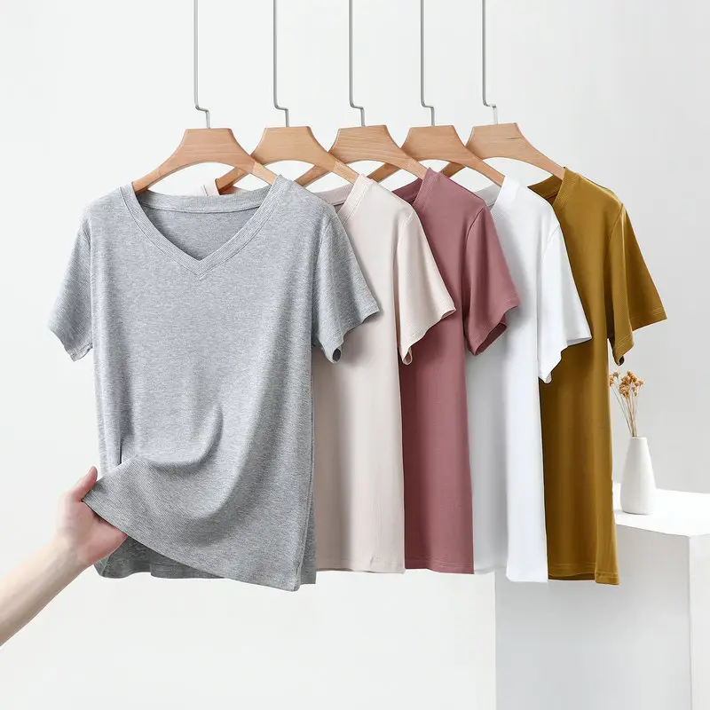 Women V-Neck T-Shirt Yellow 2025 — feature 3