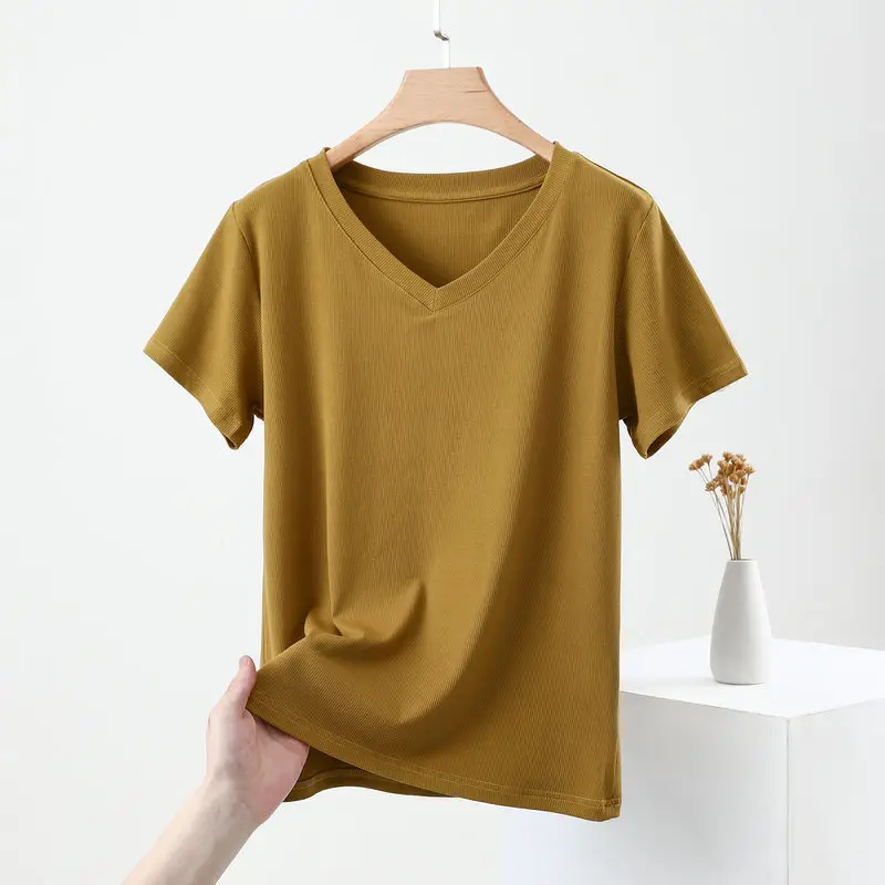 Women V-Neck T-Shirt Yellow 2025 — feature 7
