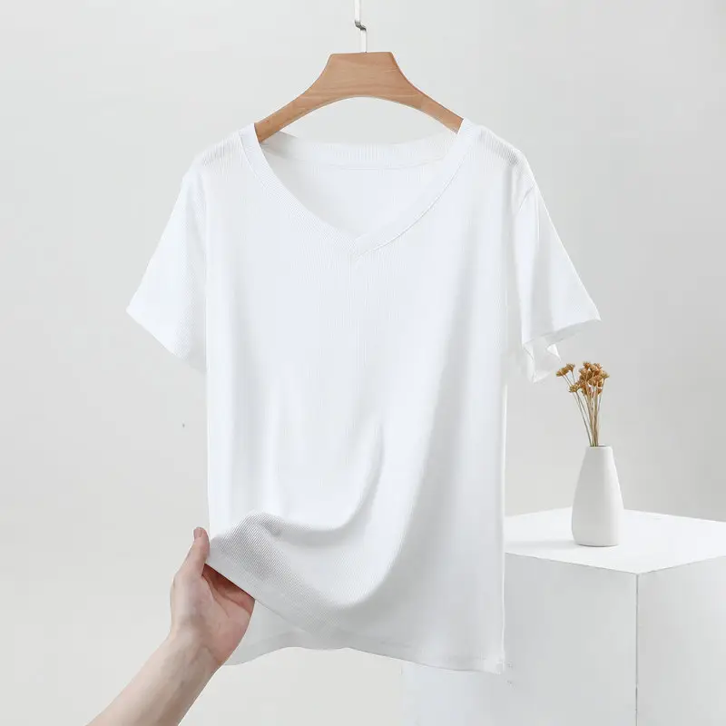 Women V-Neck T-Shirt Yellow 2025