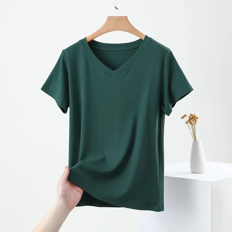 Women V-Neck T-Shirt Yellow 2025