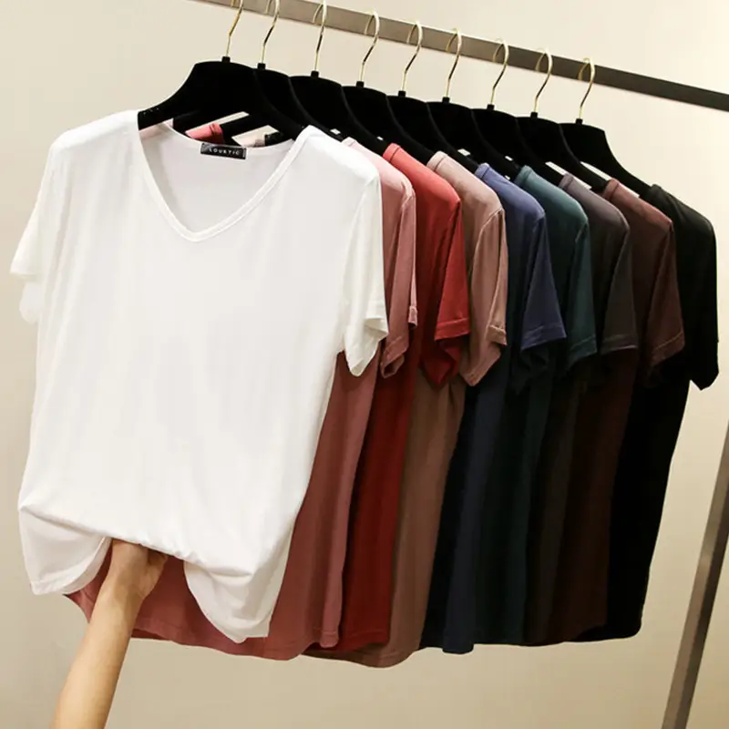 Black V-Neck Loose T-Shirt for Women Plus Size - Image 10