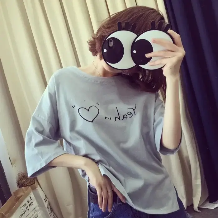 Women's White Heart Print Short Sleeve T-Shirt