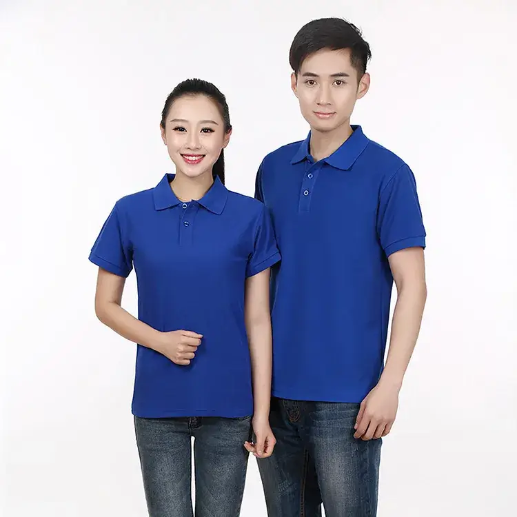 Men Blue Pique Polo Shirt Short Sleeve Lapel