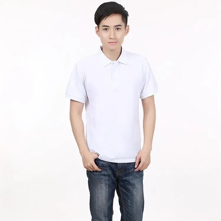 Men Blue Pique Polo Shirt Short Sleeve Lapel