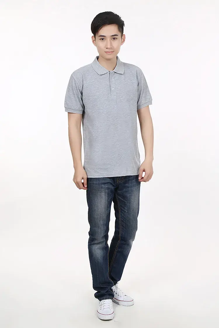 Men Blue Pique Polo Shirt Short Sleeve Lapel