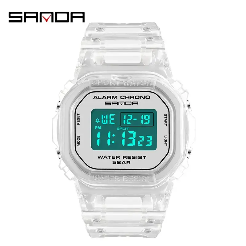 Sanda Black Digital Alarm Watch Water Resistant Multi-Function - Image 2