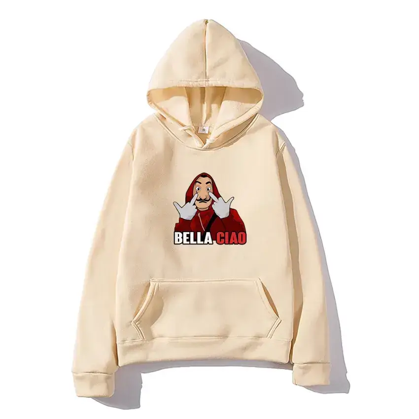 Money Heist Hooded Pullover for Men Women Grey - Image 14