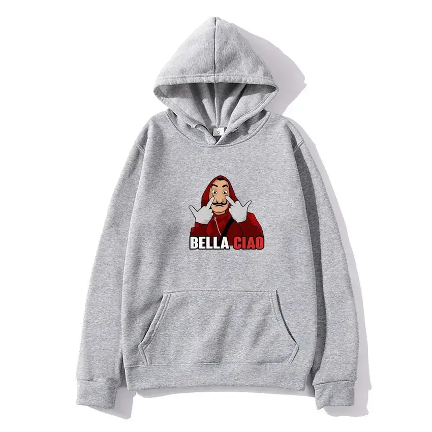 Money Heist Hooded Pullover for Men Women Grey - Image 18